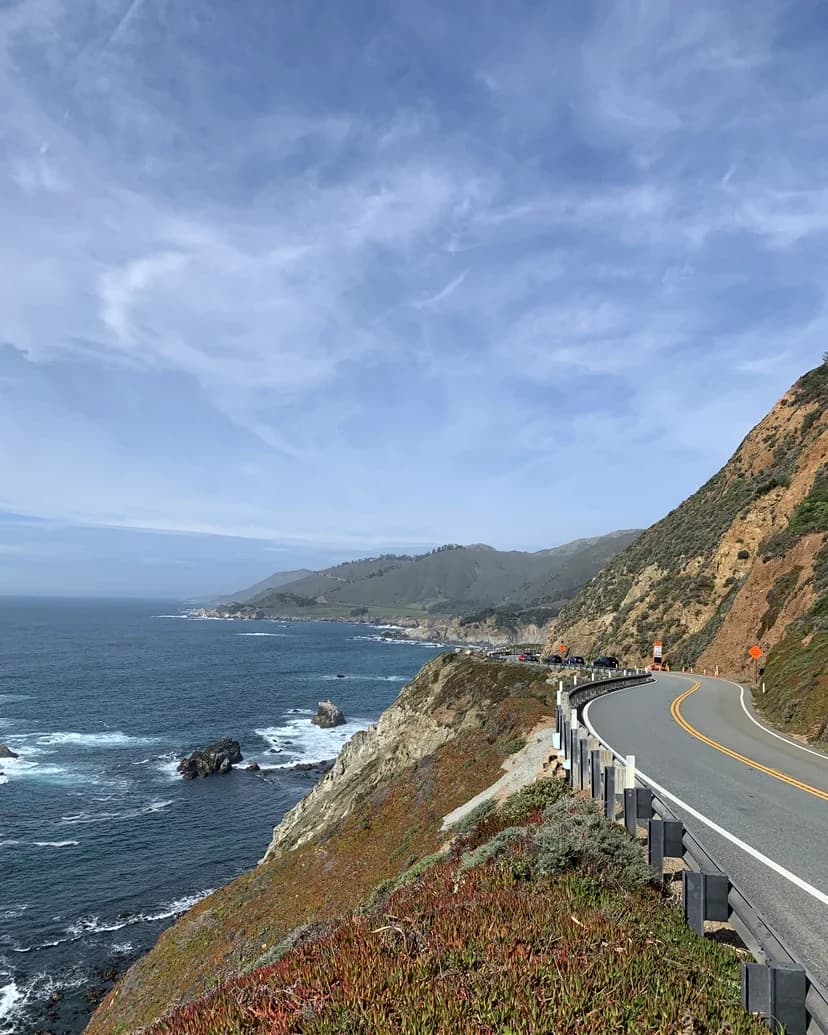 California coastal highway beside rocky shoreline